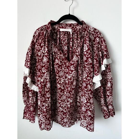 See by Chloé Red Printed Ruffle Blouse IT 34 / US XS – Elegant Designer Top - Picture 2 of 13
